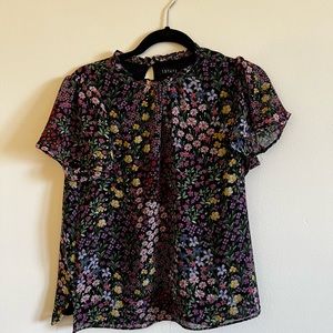 1.State floral ruffle neck chiffon top